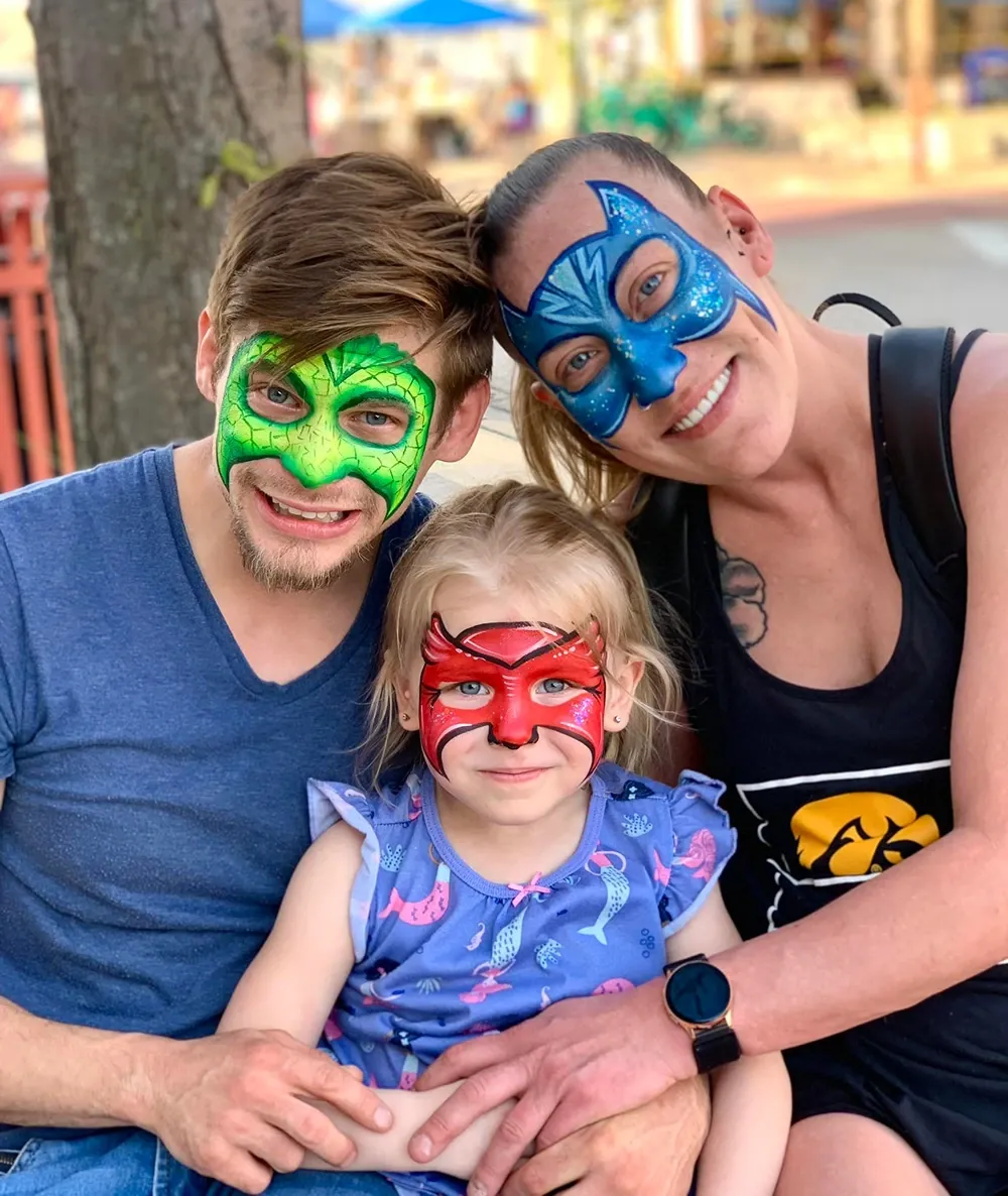 family face paint red blue green
