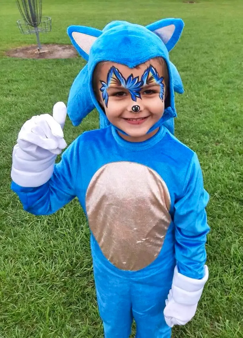 boy with blue sonic face paint