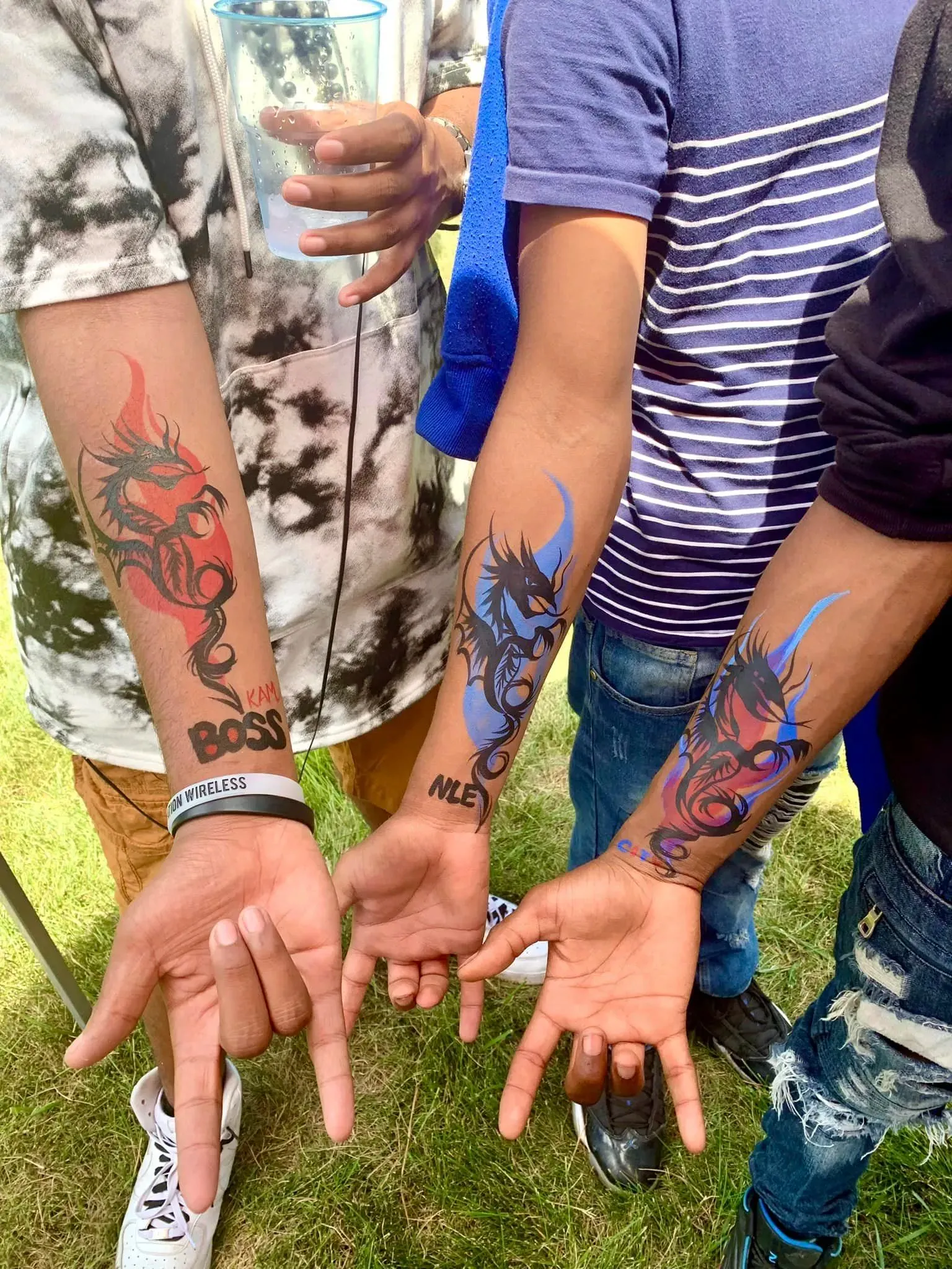 boys with dragon waterproof tattoos